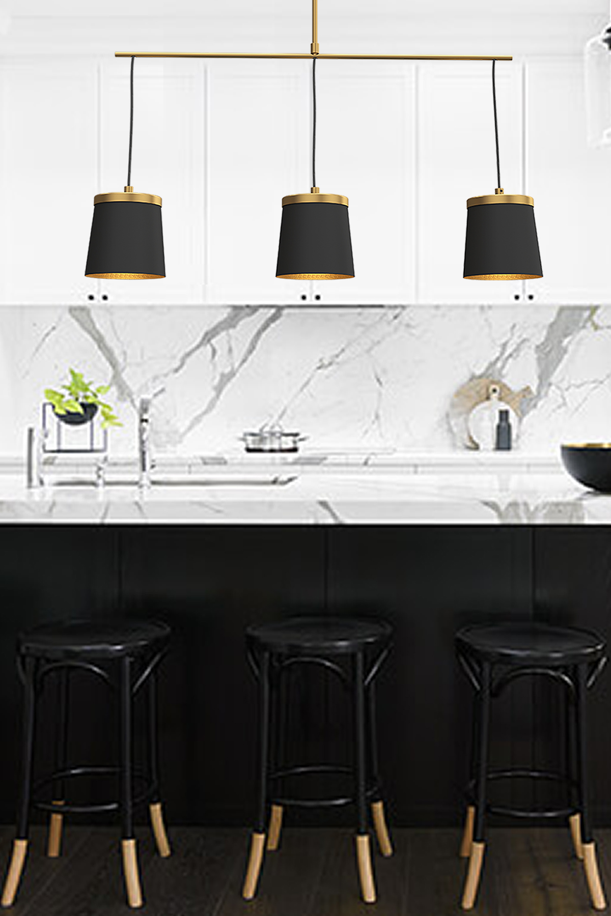 HAGEN AVİZE 3LÜ SİYAH ESKİTME